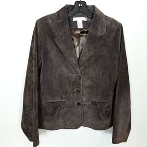 Pursuits LTD Women  Suede Genuine Leather Jacket Sz M Brown Button Up Lined‎